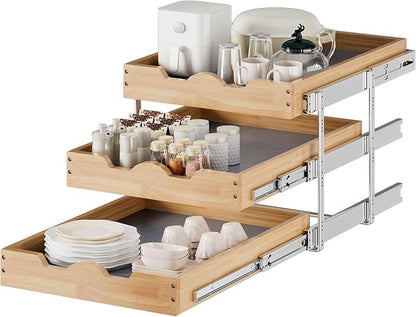 DINDON 3 Tier Pull Out Cabinet Organizer 20”W X21”D Slide Out Shelves by DINDON
