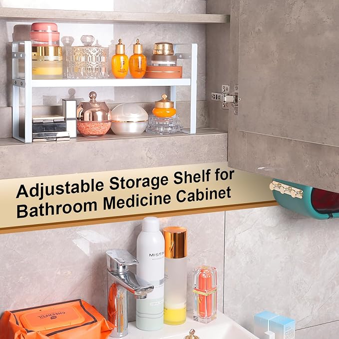 Small Expandable Medicine Cabinet Shelf, 3.58” Wide Metal Storage Stand - Image 3