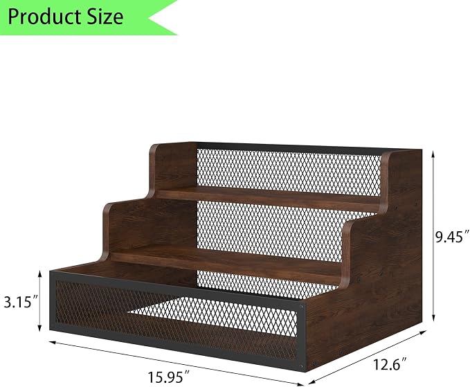 3-Tier Liquor Bottle Display Shelf, Rustic Wooden Bottle Holder Stand - Image 2