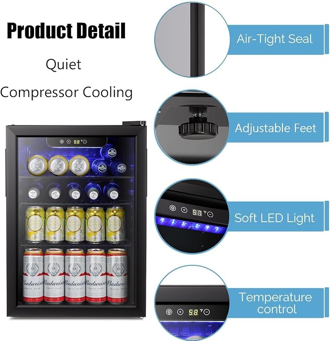 Antarctic Star Beverage Refrigerator Cooler-85 Can Mini Fridge Glass Door - Image 2