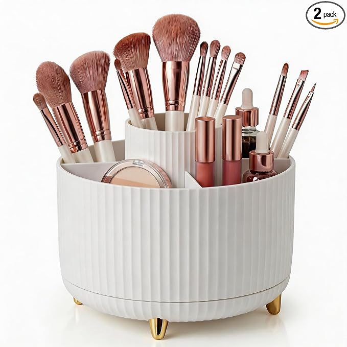 360 Rotating Makeup Brush Holder Organizer, 5-Slot White Spinning Cup by Unknown