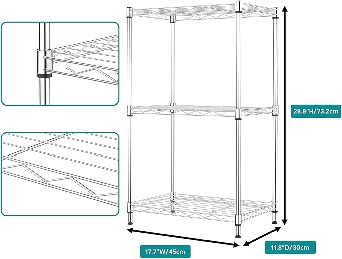 IZEUK 3 Tier Metal Wire Shelving Rack Storage Shelves - Image 3