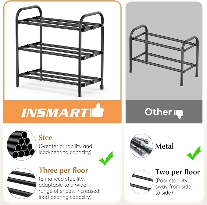 INSMART 3-Tier Expandable Shoe Rack, Stackable and Adjustable Shoes Organizer - Image 4