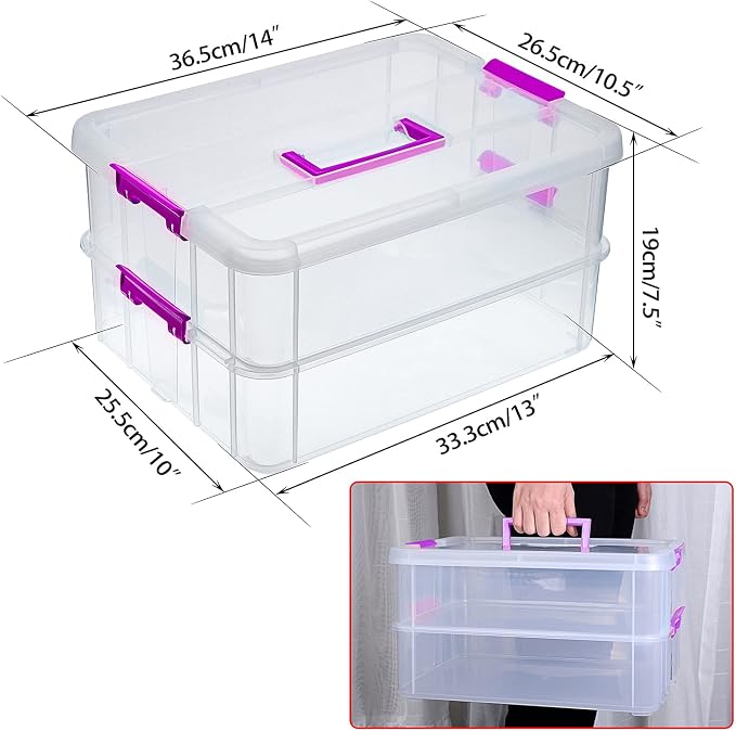 JUXYES 2-Tiers Stack Carry Storage Box - Image 2