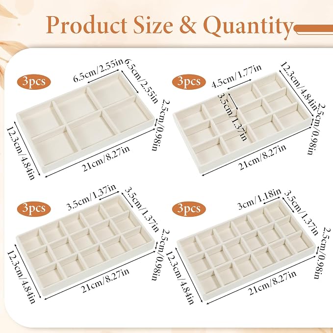 12 Pcs Stackable Jewelry Organizer Trays, Adjustable Velvet Jewelry Box Tray - Image 2