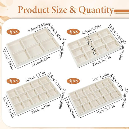 12 Pcs Stackable Jewelry Organizer Trays, Adjustable Velvet Jewelry Box Tray - Image 2