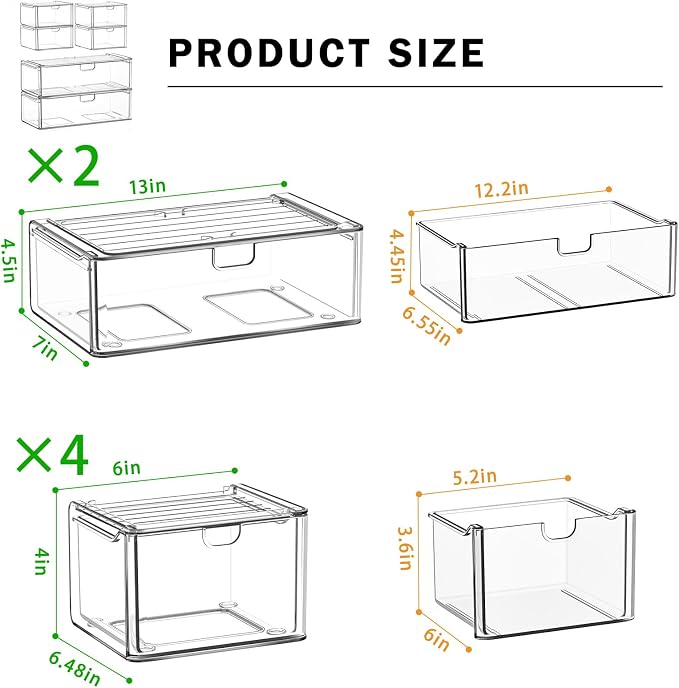 Acrylic Storage Drawers Set of 6, Plastic Organizer Bins - Image 3