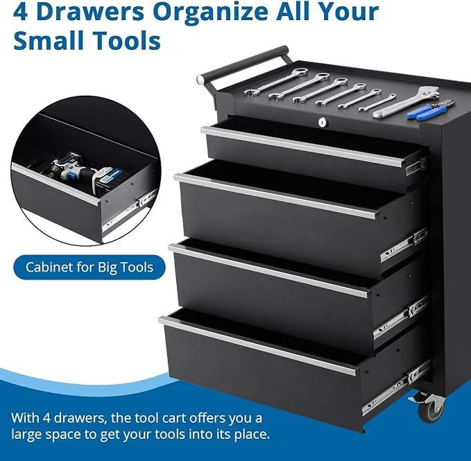IDEALHOUSE Rolling Tool Chest, 4 Drawers Tool Storage Cabinet, Toolbox - Image 5