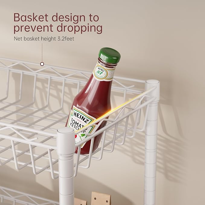 SINGAYE 4 Tier Basket Shelf Wire Shelving Unit Adjustable Storage Shelves Big - Image 4