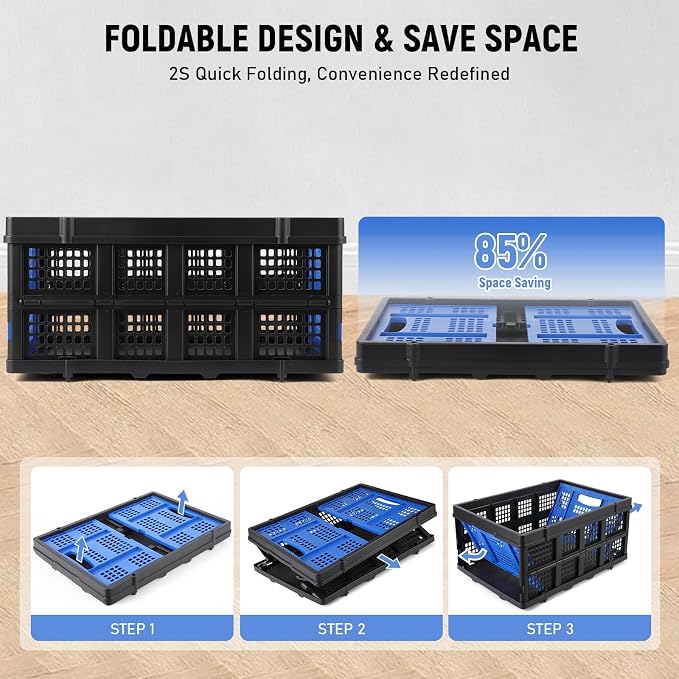 55L Collapsible Crates for Storage, Stackable & Collapsible Milk Crates - Image 5