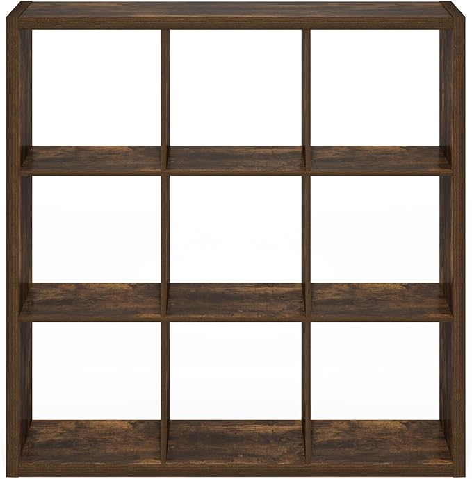 Furinno Cubicle 9-Cube Book Shelf, Extra Thick Frame Bookshelf, Amber Pine | - Image 4