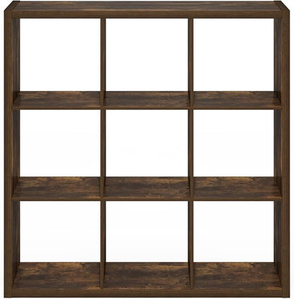 Furinno Cubicle 9-Cube Book Shelf, Extra Thick Frame Bookshelf, Amber Pine | - Image 4