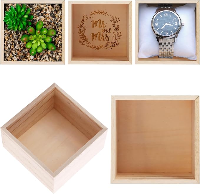 CALPALMY (12 Pack 4'' x 4'' Rustic Wooden Box Storage Organizer Unfinished - Image 6