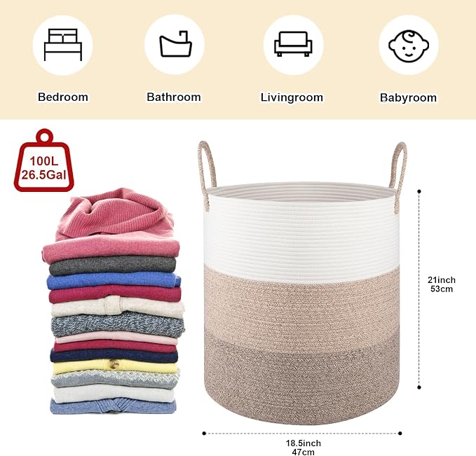 OIAHOMY 100L Laundry Hamper, Dirty Clothes Hamper - Image 3