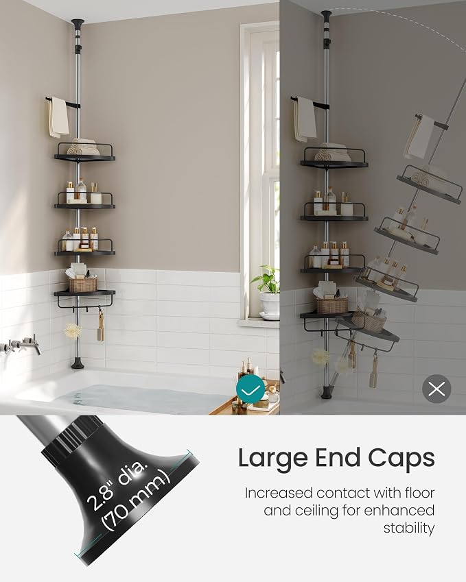 SONGMICS Corner Shower Caddy Tension Pole, 4-Tier Rust-Resistant Shower - Image 4