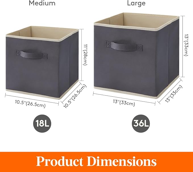 Lifewit Storage Cubes, 11 Inch Organizer Bins, 18L Gray, 16 Packs | Foldable - Image 2