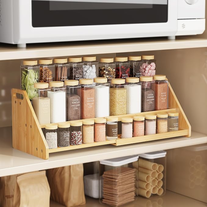 NiHome Cabinet & Countertop Expandable 3-Tier Bamboo Spice Rack - Image 3