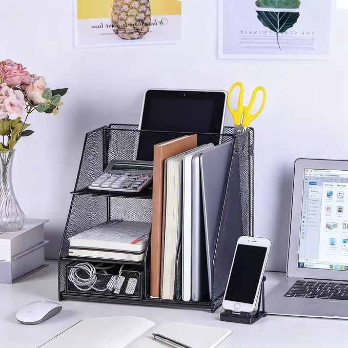 Black Mesh Desk Organizer Set, 3-in-1 Office Organizer - Image 4
