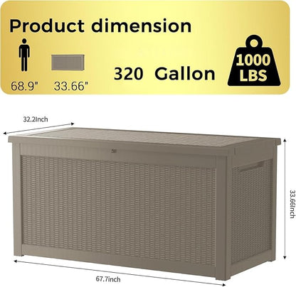 320 Gallon Outdoor Storage Box Waterproof Lockable Resin Deck Box Large - Image 3