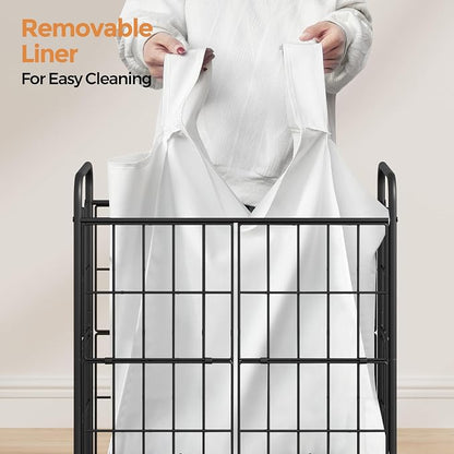 2 Section Laundry Hamper with Wheels and Brake, 100L Laundry Sorter Cart with 2 - Image 5
