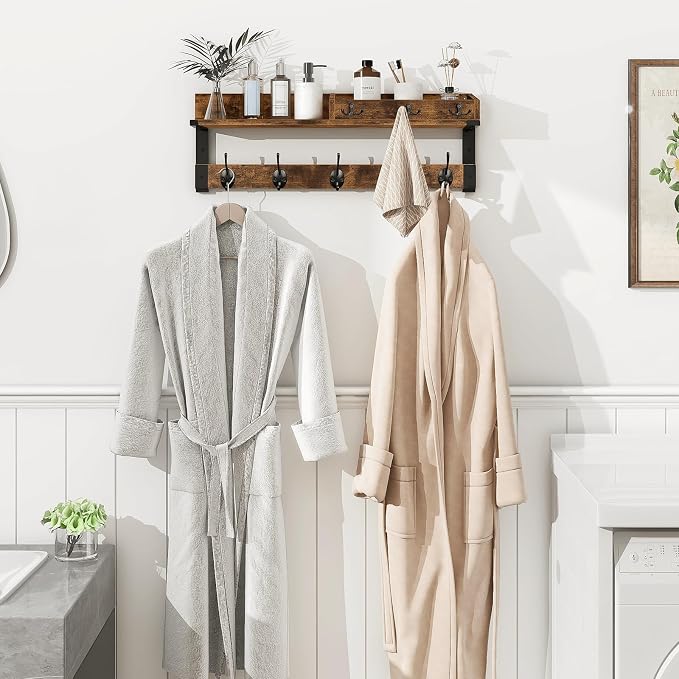 Homode Coat Rack with Shelf, Wall Shelf with Hooks, 26 Inch Long Coat Hanger - Image 6