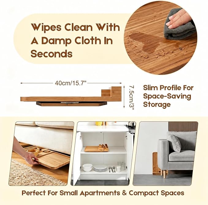 Bamboo Couch Arm Tray, with Cup Holder Phone Stand&Non-Slip | 100% side-pressed - Image 7