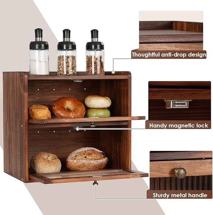 Sunhoo Bread Box for Kitchen Countertop Wooden Bread Storage Container Bin 2 - Image 4