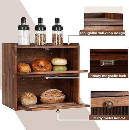Sunhoo Bread Box for Kitchen Countertop Wooden Bread Storage Container Bin 2 - Image 4