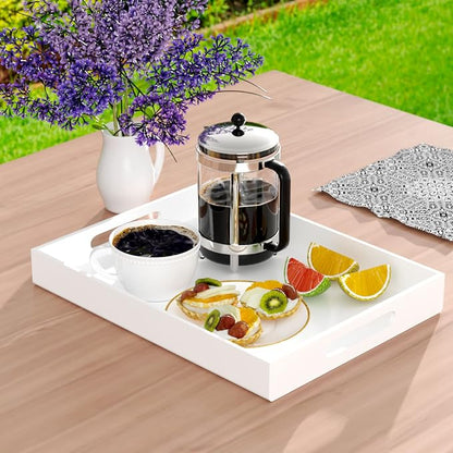 NIUBEE Acrylic Serving Tray 12x16 Inches -Spill Proof- White Decorative Tray - Image 3