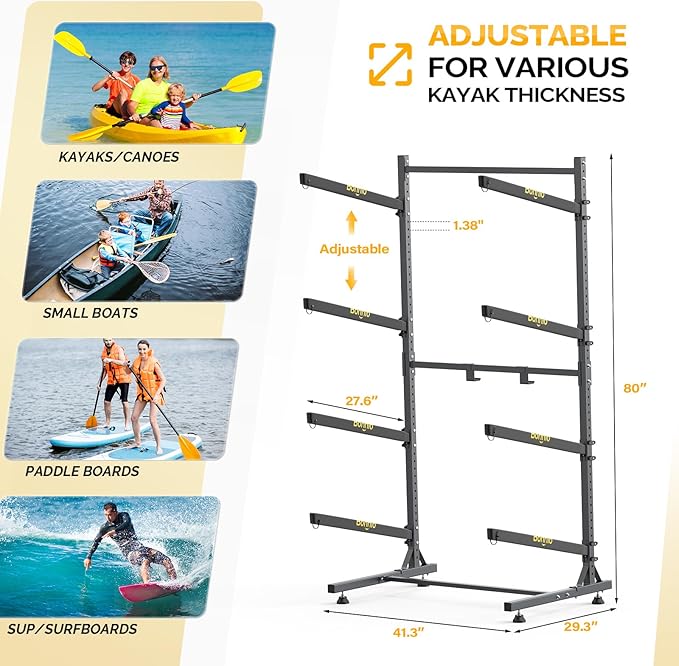 Bonnlo Kayak Storage Rack, Adjustable Heavy Duty Kayak Rack - Image 6