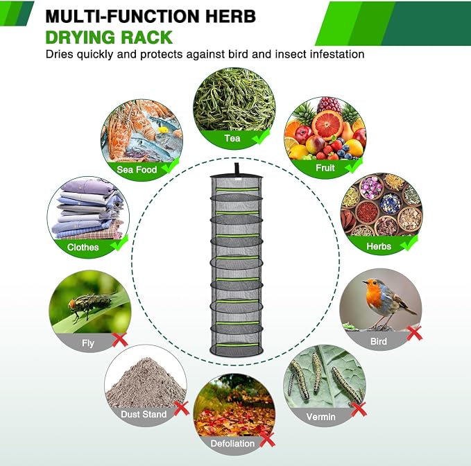 Yesker 8 Layer Herb Drying Rack Hanging Mesh Foldable Plant Drying Racks 24" w - Image 2