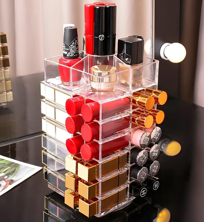 Sooyee 360 Degree Spinning Lipstick Organizer Holder 53 Spaces, Acrylic - Image 5