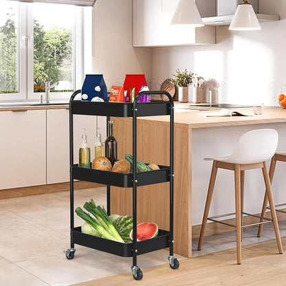 3-Tier Rolling Cart, Metal Utility Storage Carts - Image 6