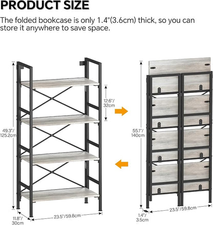 Homeiju Folding Bookshelf, 4 Tier Bookcase Foldable Shelf - Image 3