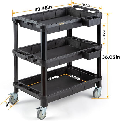 3-Shelf Heavy Duty Rolling Utility Cart, 32.4 x 18.3 in | Multi-Use Service - Image 2