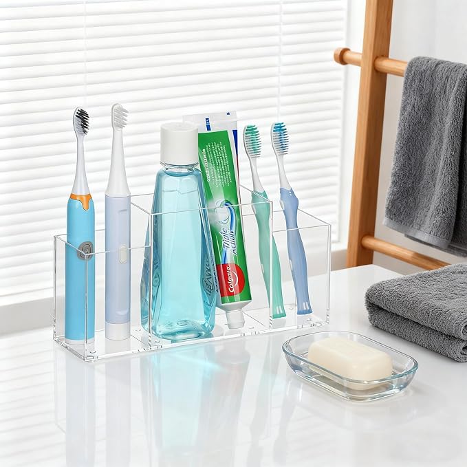 Acrylic Toothbrush Holder for Bathroom Counter, Toothpaste - Image 8