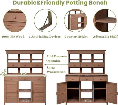 Merax Outdoor Potting Bench Table Potters Benches Garden Workstation, Patio - Image 3