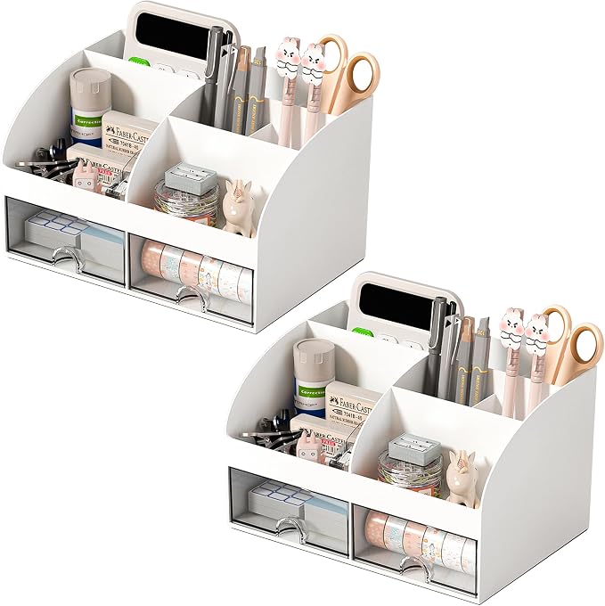COMFYROOM Desk Organizer with 6 Compartments and 2 Drawers, Plastic Makeup by COMFYROOM