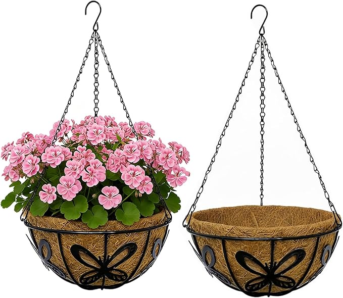 12 Inch Hanging Baskets for Plants Outdoor, 2 Pack Metal Wire Hanging Planters by CRAYZA