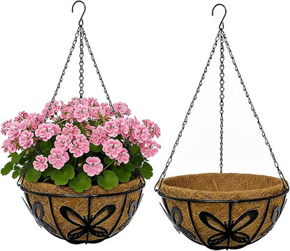12 Inch Hanging Baskets for Plants Outdoor, 2 Pack Metal Wire Hanging Planters by CRAYZA