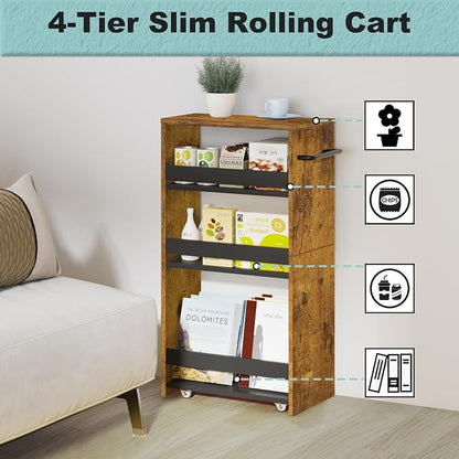 MARTY Rolling Storage Cart 7.9" W, 4-Tier Narrow Kitchen Cart - Image 7