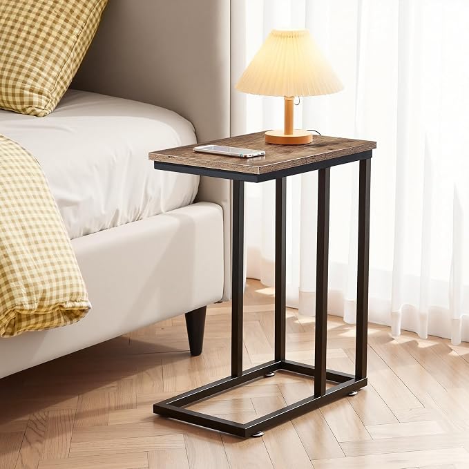VECELO C Shaped End Side Table for Sofa Couch and Bed Snack TV Tray for Living - Image 2