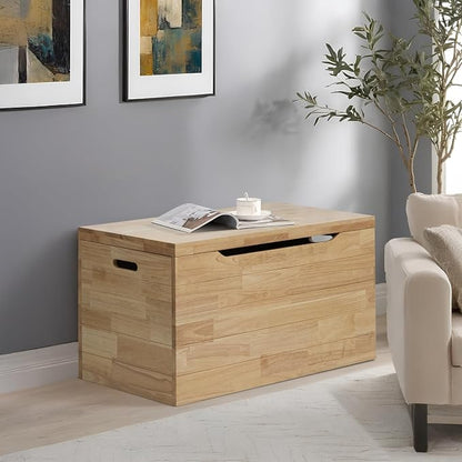 eHemco Solid Hardwood Storage Trunk, 35.5x18.63x19.5 | Safety Hinghes, - Image 2