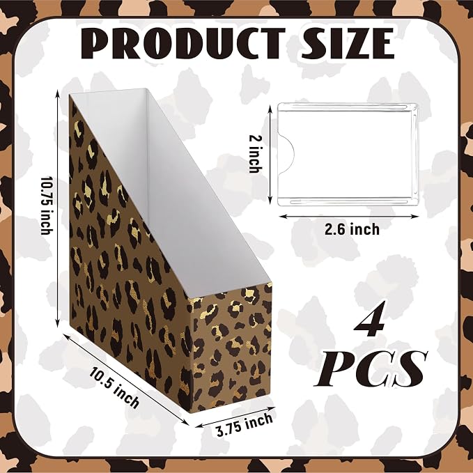 Leopard Print Magazine File Holder Decorative Set of 4 | Foldable Magazine - Image 2