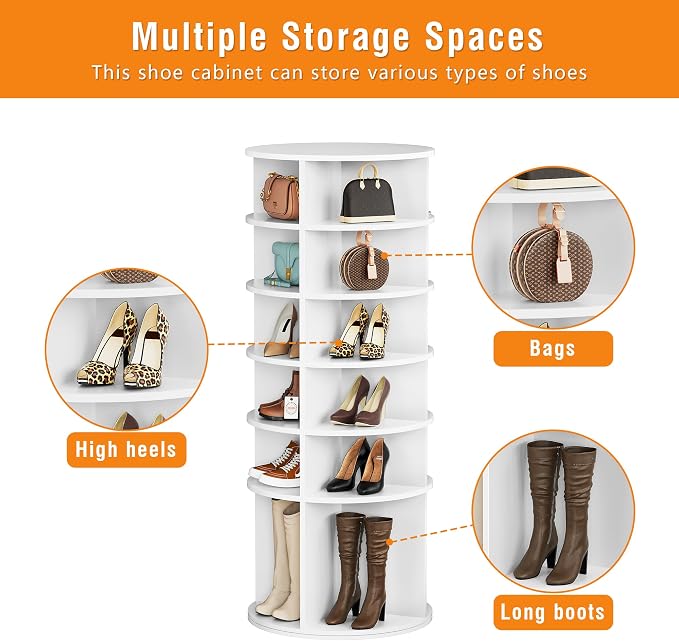 6 Tier Rotating Shoe Rack Tower Shelf, Spinning Shoe Display Lazy Susan - Image 3