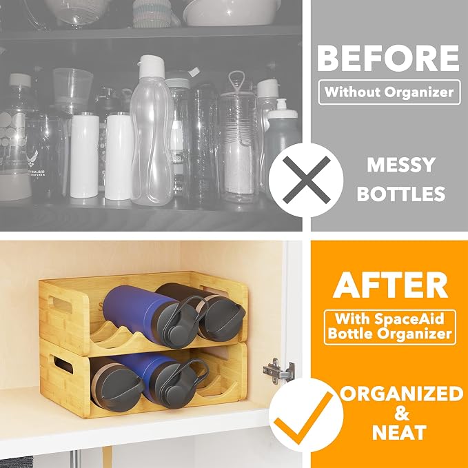 SpaceAid Bamboo Water Bottle Organizer - Image 2