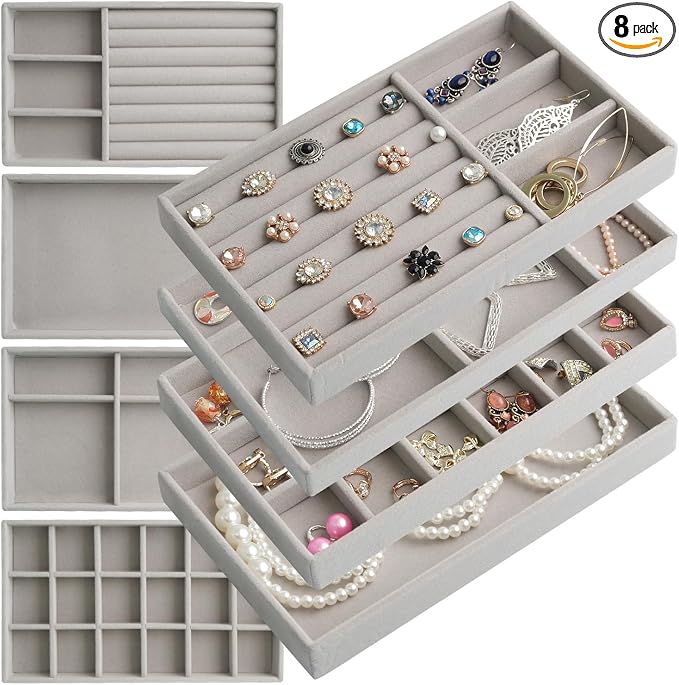 8 Set Jewelry Organizer for Drawer Velvet Jewelry Trays, Jewelry Trays for by ERLSTE