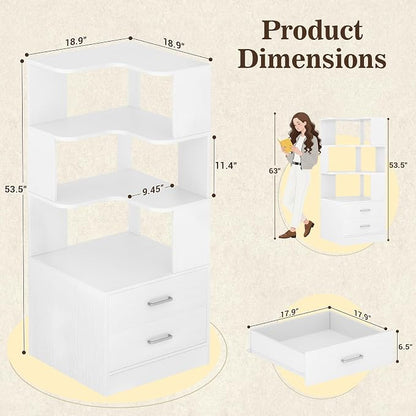 Armocity Corner Bookshelf with Drawers, Small Corner Shelf with Drawers | L - Image 3
