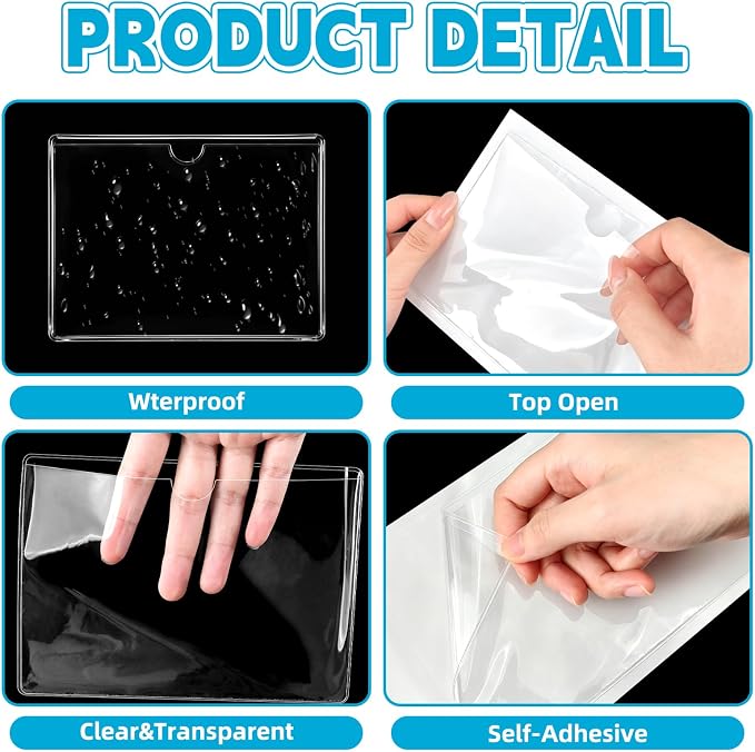 48PCS 4" x 6" Clear Self-Adhesive Business Card Pockets and Top Open | Library - Image 3