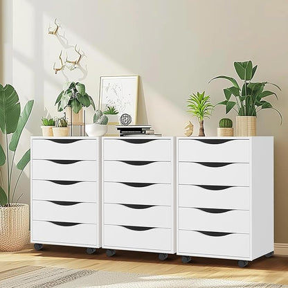 QDSSDECO 5 Drawer Chest Wood File Cabinet Rolling Storage Dresser - Image 7